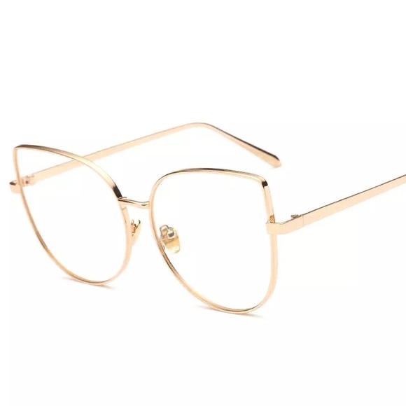 Gold frame clear lens oversized cateye sunglass - Picture 3 of 3